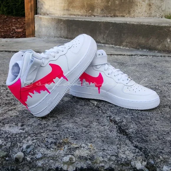 Nike Air Force 1 Mid Pink Paint Drip Custom NWT